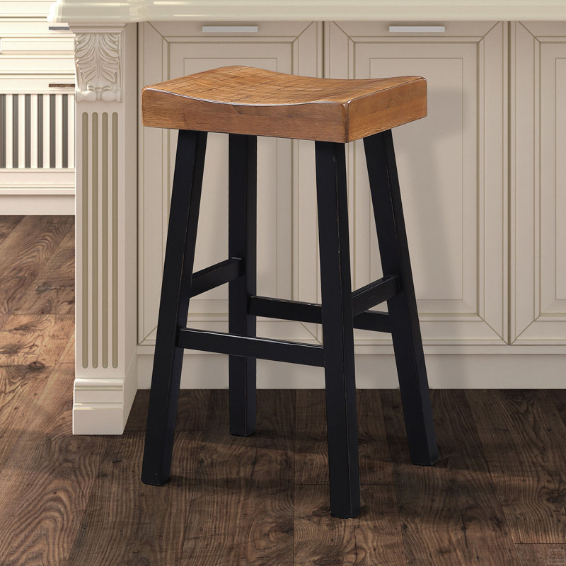 Ensemble de 2 tabourets en bois massif, Tabouret de bar (siège d'une hauteur de 31 po), Brun / Noir