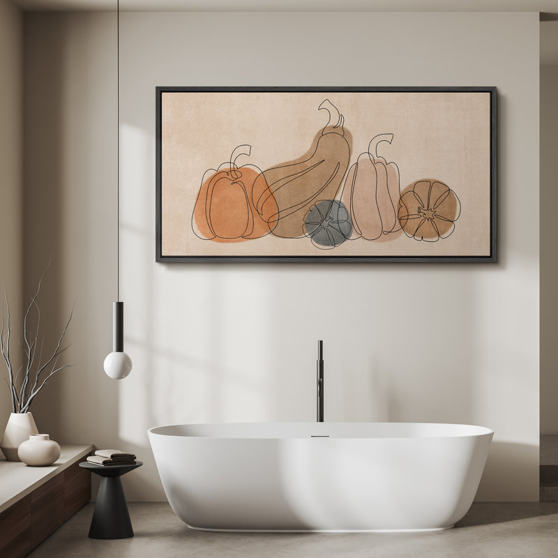 Aliments de cuisine aquarelle orange brun, citrouille et gourde, H 30 po x l 60 po, Noir, noir, noir, noir