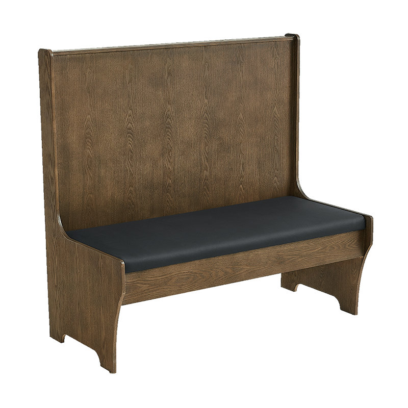 Walnut Veneer Wood Frame Single Booth with Veneer Back & Black Vinyl Seat.