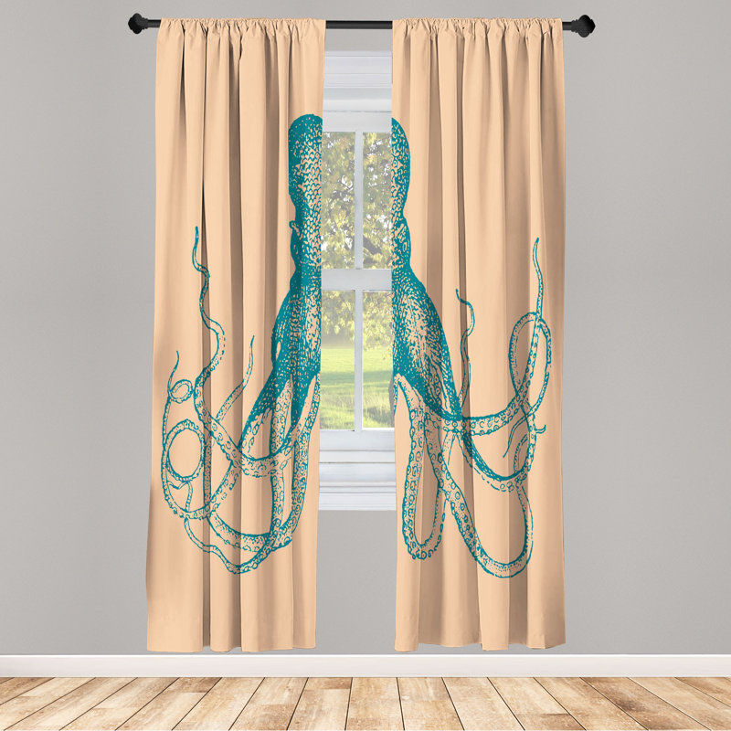 Paire de rideaux 28 po Ebern Designs, L 28 po x L 63 po, Bleu mer