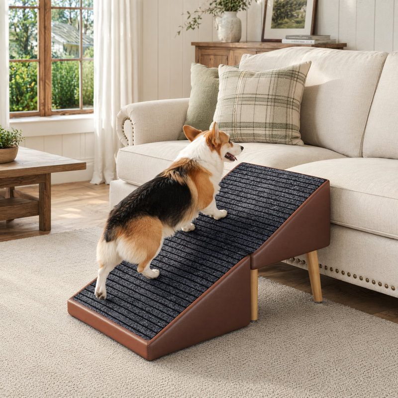 Rampe pliable pour animaux 3-en-1 avec rangement, escalier pour chien avec repose-pieds, rampe antidérapante en moquette pour canapé et lit