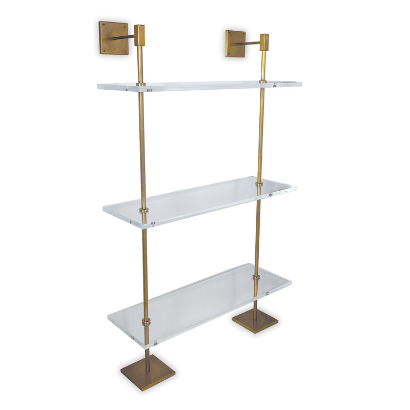 Marias 3-Tier Shelf Lucite 36"W, Clear/Age Brass