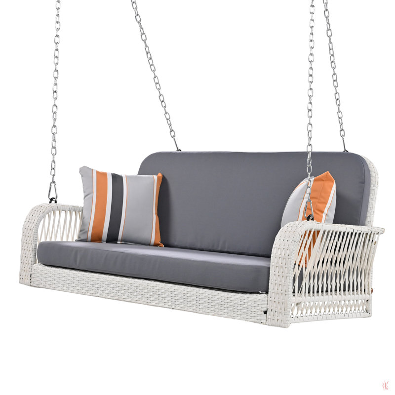 Winston Porter GO PE Wicker Porch Swing, 2-Seater Hanging Bench With Chains, Patio Furniture Swing For Backyard Garden Poolside