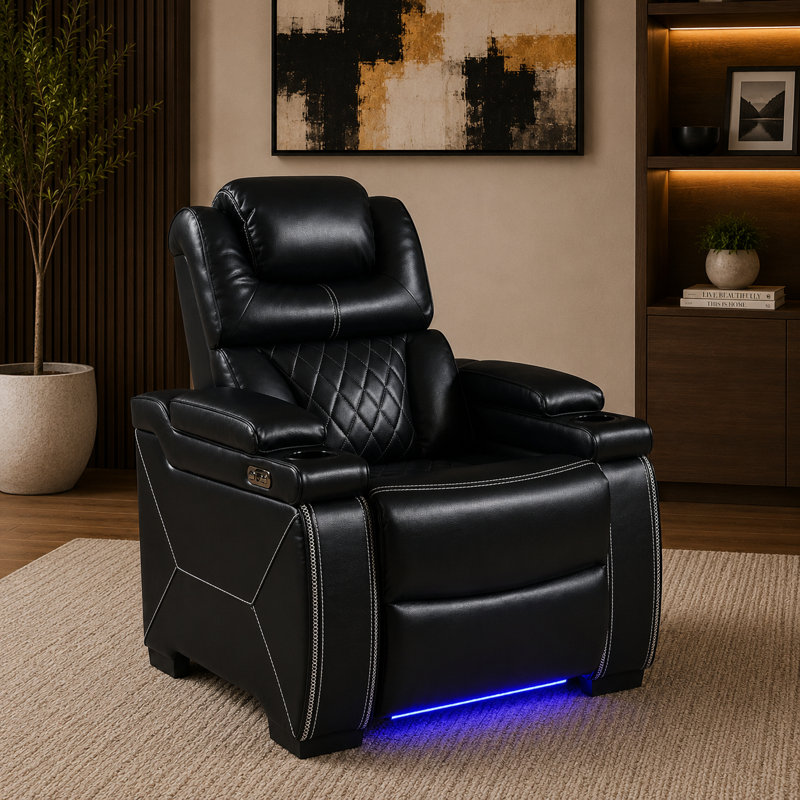 Fauteuil inclinable Akenzie, Cuir véritable noir