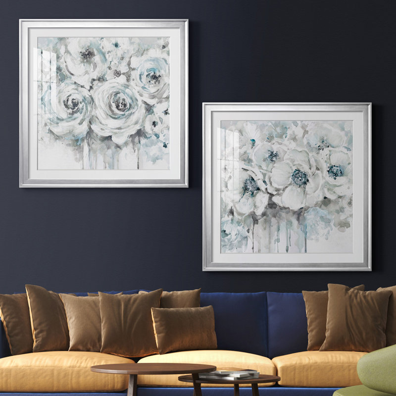 Spring Blues I - ensemble de 2 reproductions, Papier avec cadre argenté, H 30,5 po x l 61 po x P 1,5 po, Blanc
