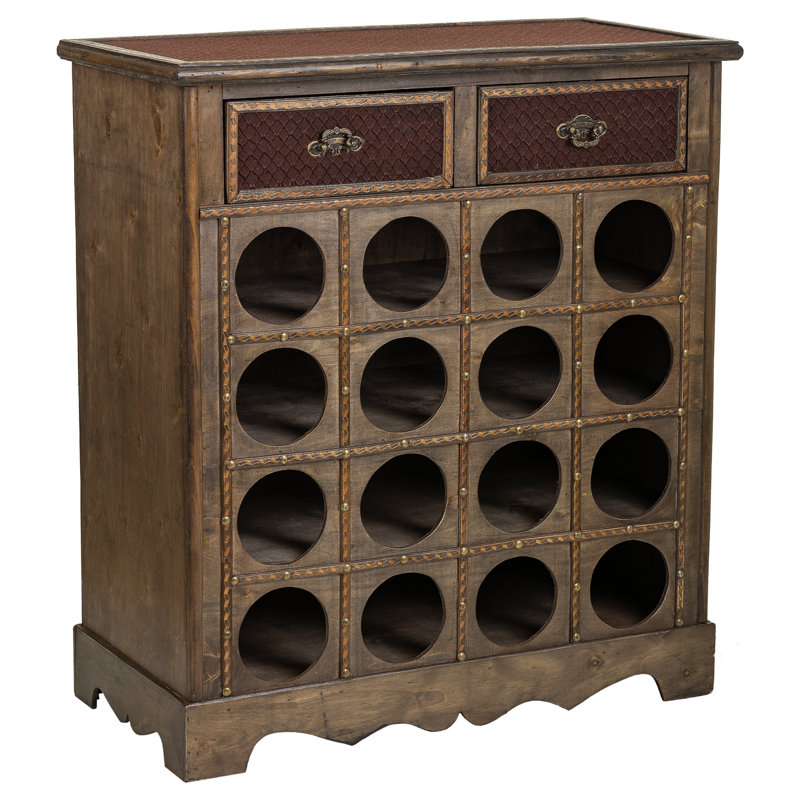Boria 16 Bottle Solid Wood Cabinet/Enclosed Storage Wine Bottle & Glass Rack in Dark Brown