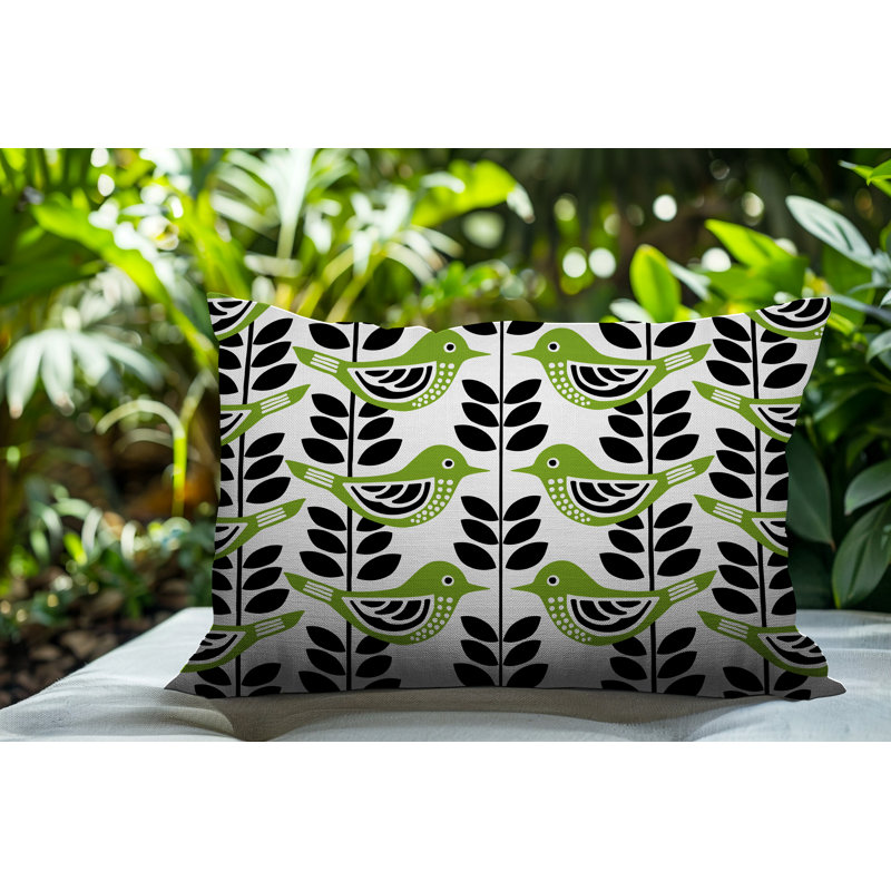Oreiller rectangulaire réversible intérieur / extérieur Kandice Bird, Chartreuse, Rectangle H 18 po x l 25 po