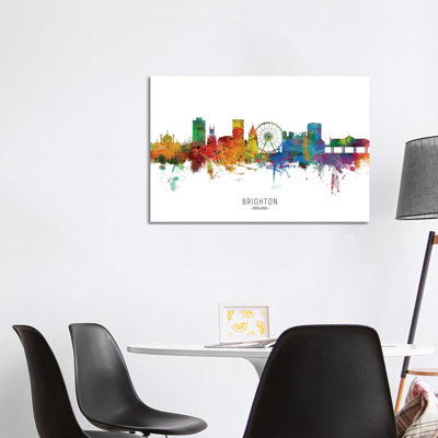 Brighton England Skyline by Michael Tompsett - Wrapped Canvas Painting