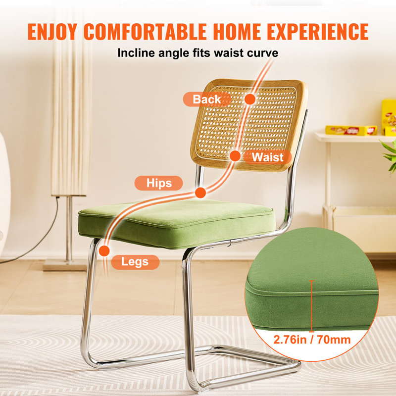 18.11'' H Tufted Upholstered Metal Cantilever Chair, Silver, Green
