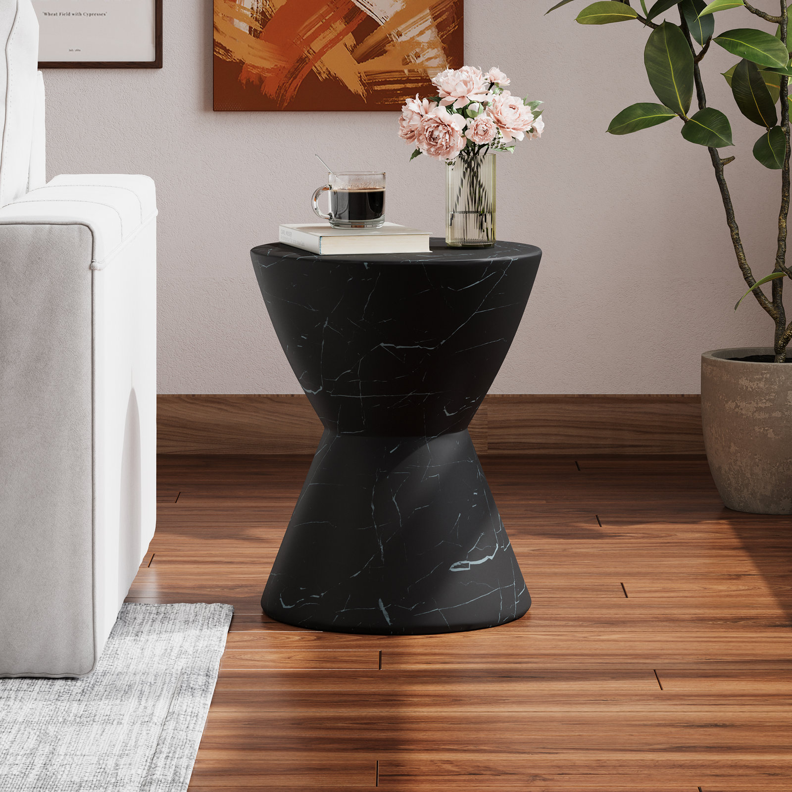 15" Patio Side Table, Black Marble