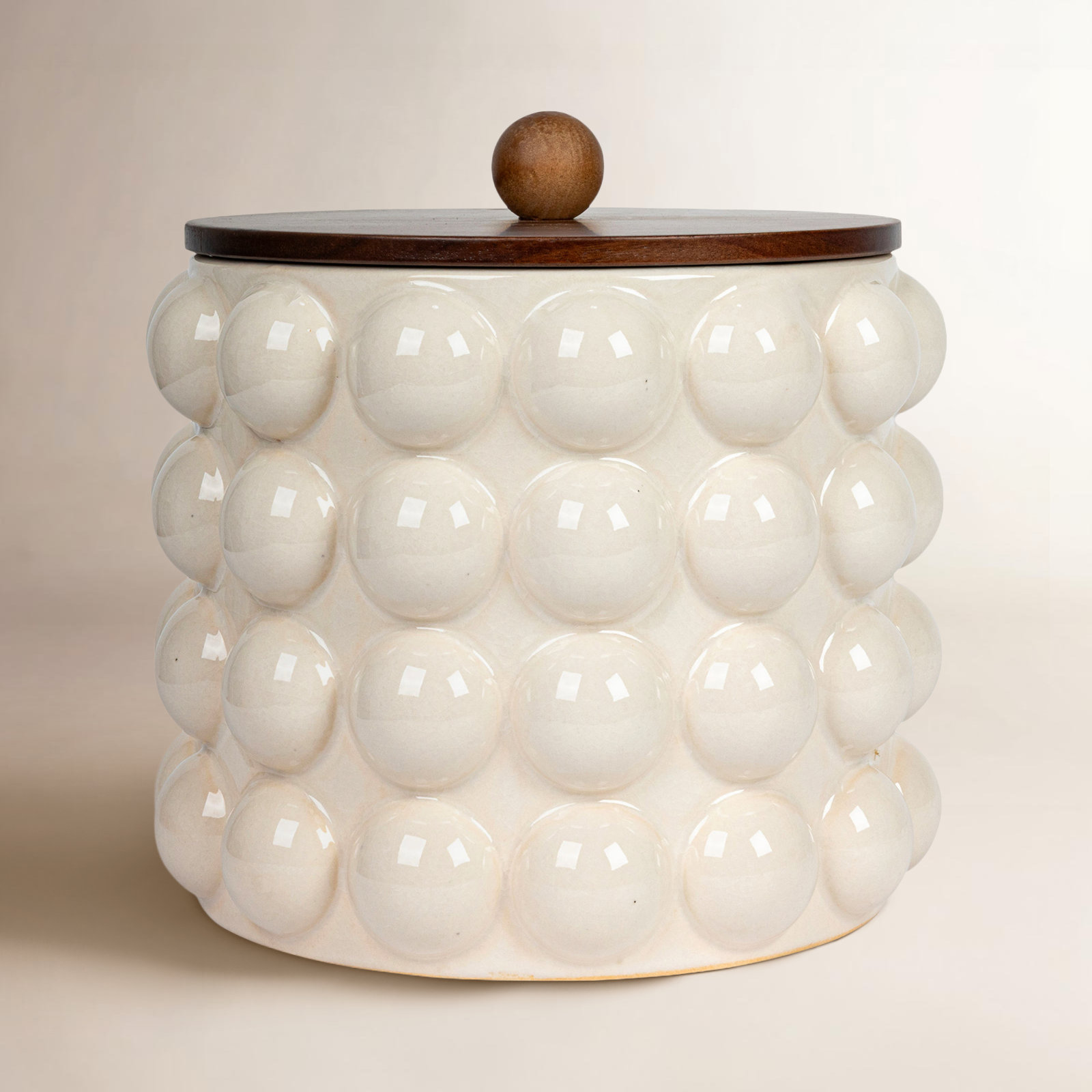 Zeppelin Stoneware Raised Kitchen Canister, 8.25" H x 8.25" W x 8.25" D, Cream/Brown