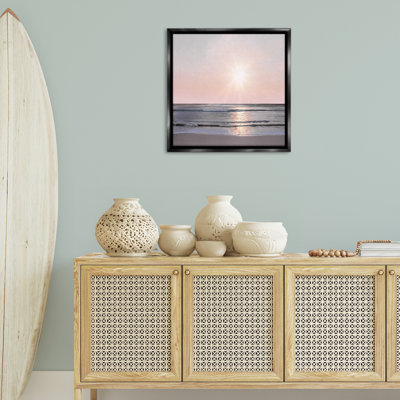 Peach Sunrise over Beach Gold Framed Floater Canvas Wall Art by Mike Calascibetta