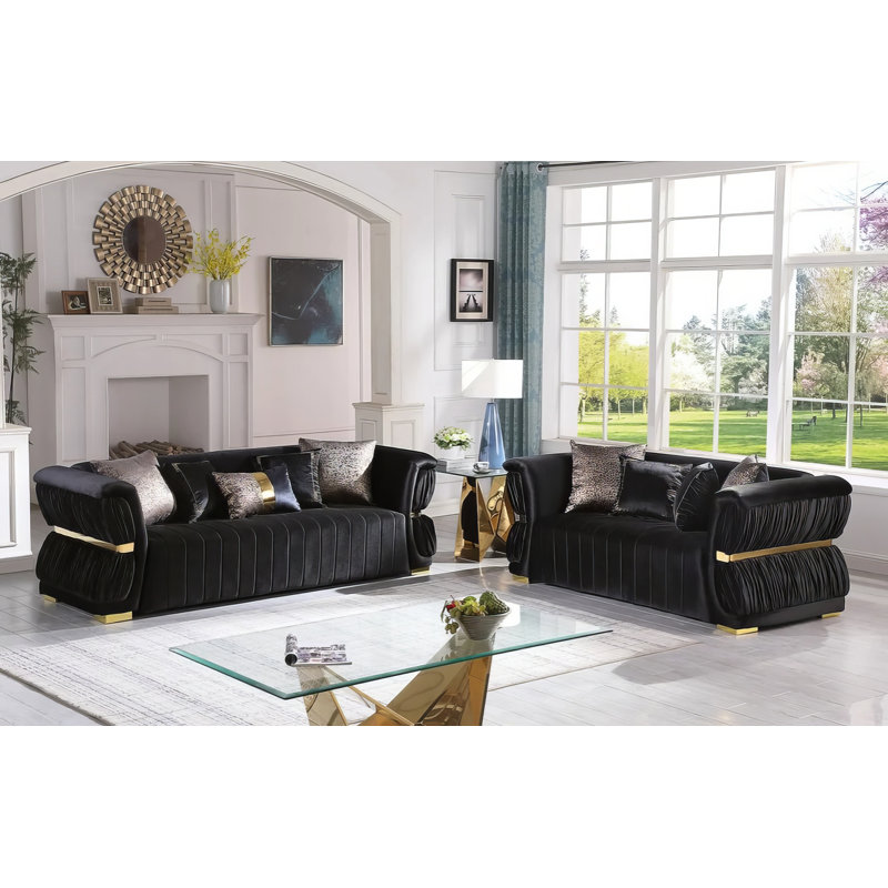 Ensemble de salon en velours 2 pièces Linaris, Velours noir