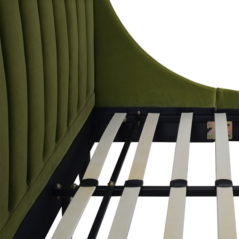 Helaina Upholstered Wingback Bed, Queen, Olive Green Velvet