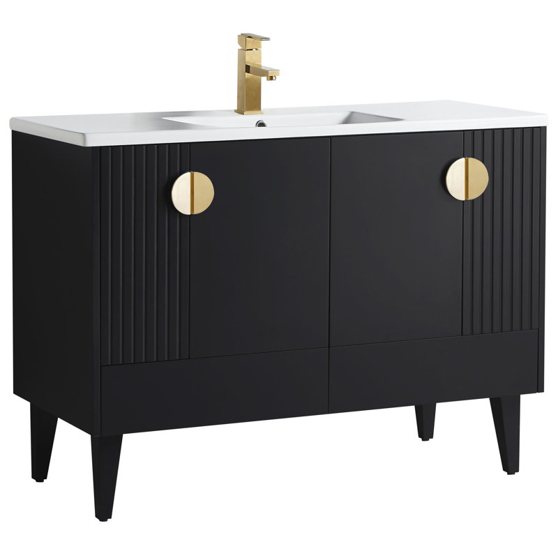 Ensemble de meuble-lavabo simple 48 po Saimah, Laiton satiné, Noir