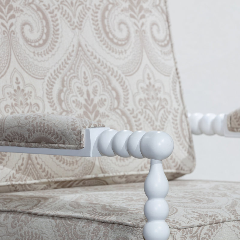 Fauteuil Spindle, finition blanche, tissu cachemire taupe