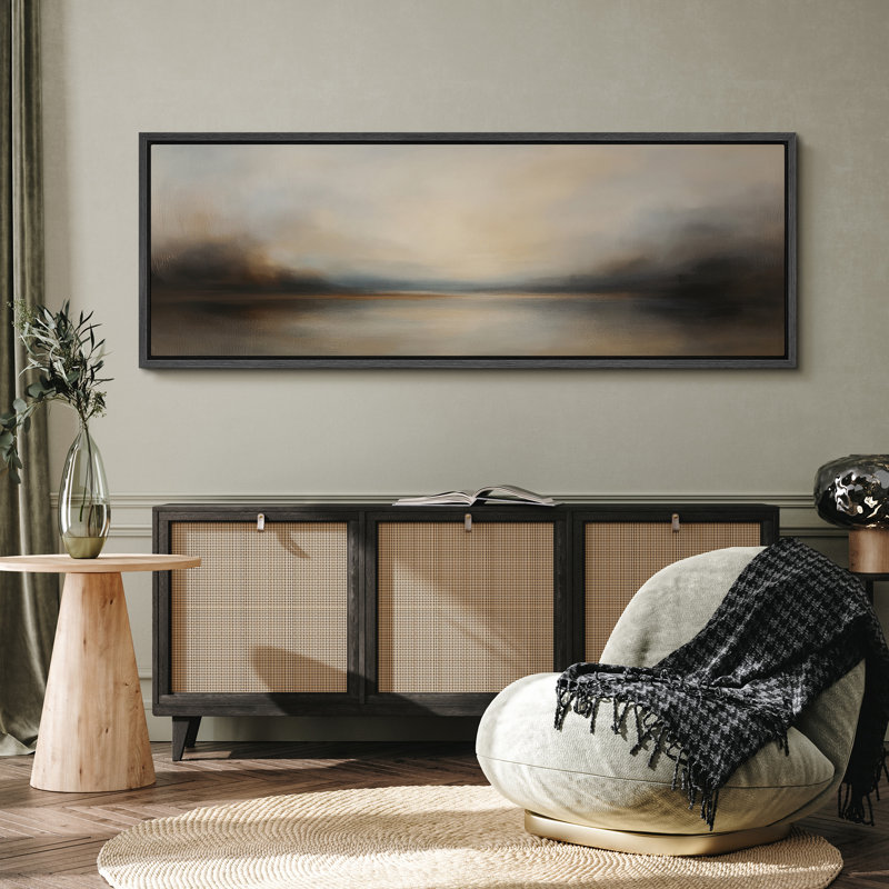 Large Framed Canvas Print Wall Art - Abstract Landscape Print for Modern Home Decor, 20" H x 60" W, Black