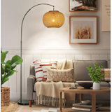 Arneshia 75" 1-Light Arc Floor Lamp with Hand-woven Bamboo Shade and Marble Base