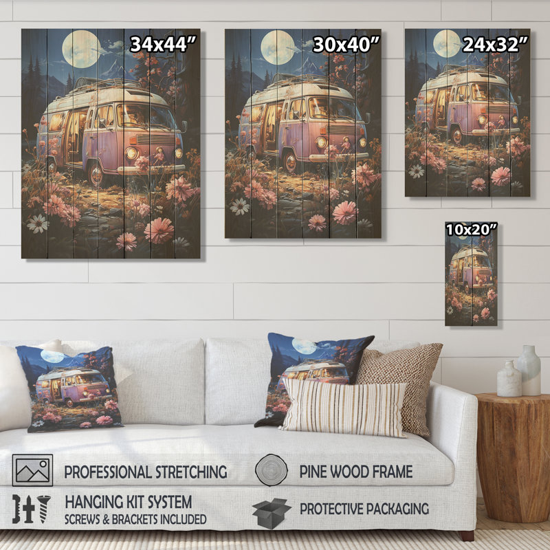 Camping Alpine Expedition - Camping Travel On Wood Print, 32" H x 24" W