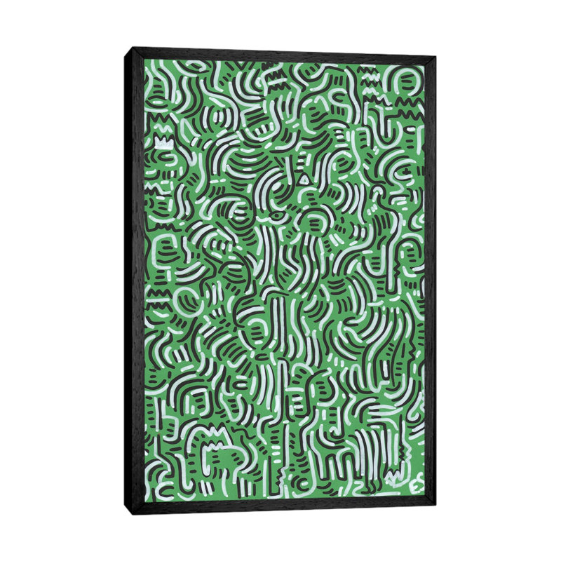 Green Graffiti Line Art by Emmanuel Signorino - Print on Canvas, 101.6 cm H x 66.04 cm W, Black Framed