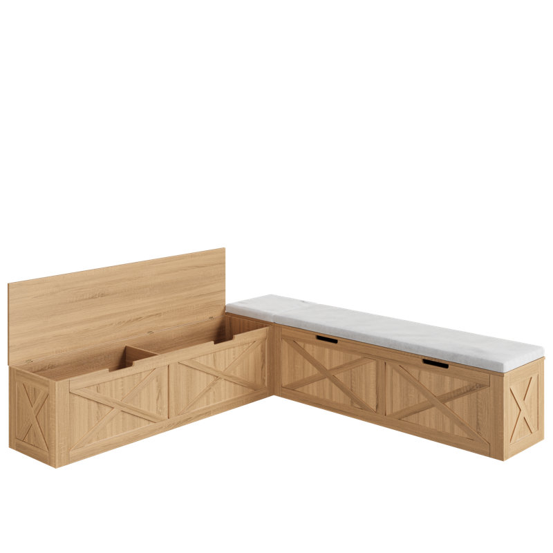 Banc de rangement en L avec coussin, Natural