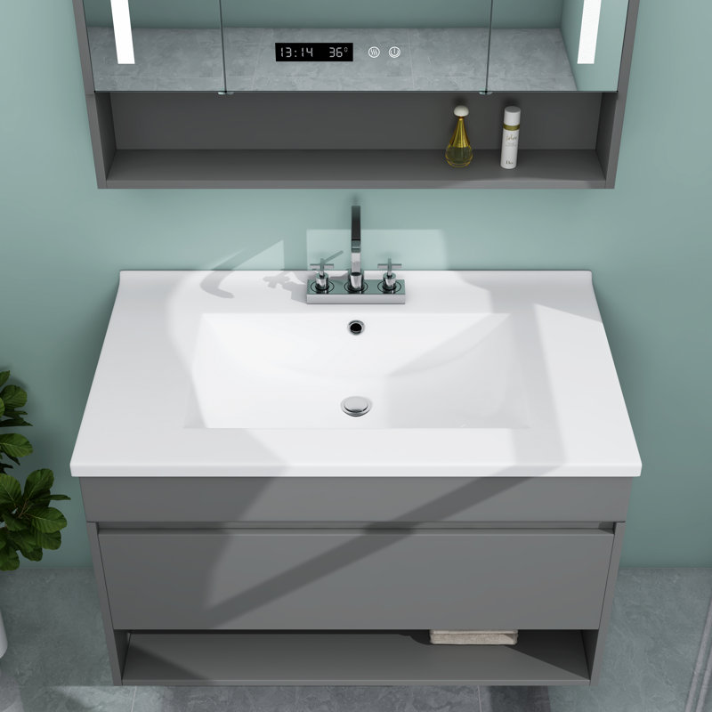 MEJE 30x18 Inch White Glossy Ceramic Drop-In Bathroom Sink