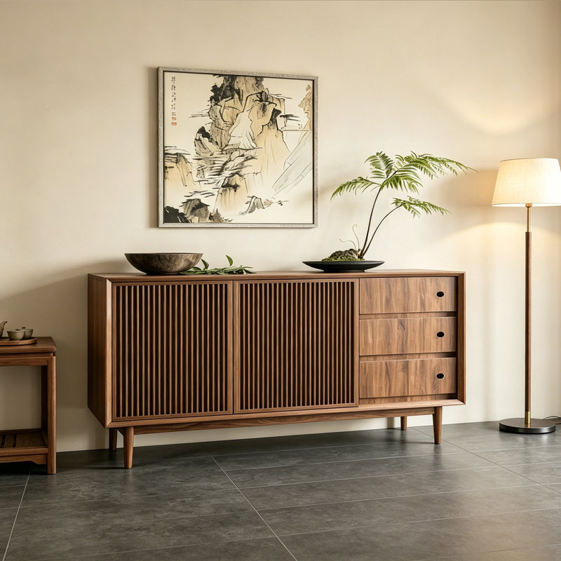 Buffet luxueux rétro de style chinois, H 35,4 po x l 63 po x P 15,7 po