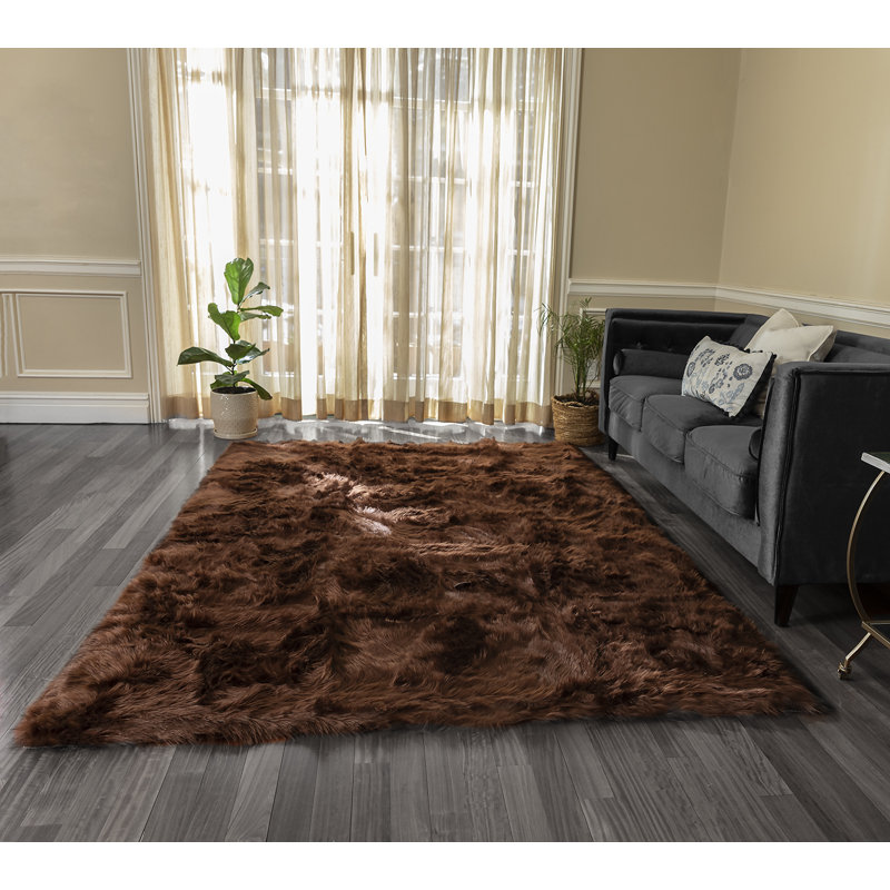 Shag Faux Fur Washable Brown Area Rug, Rectangle 5' x 8'
