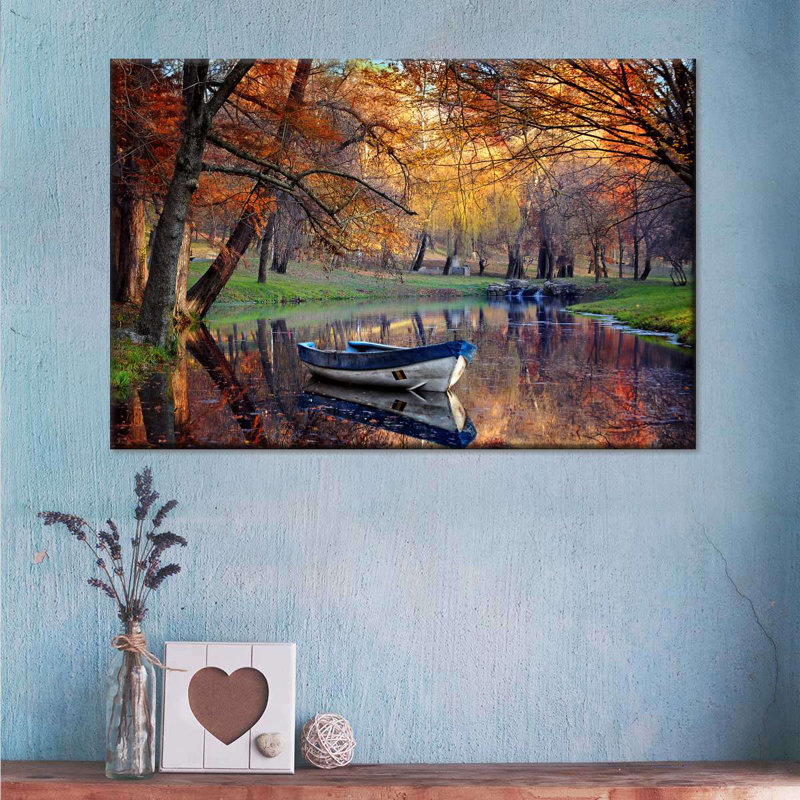 «Rivers Autumn Lake Boat», impression sur toile, H 8 po x l 12 po x P 1 po