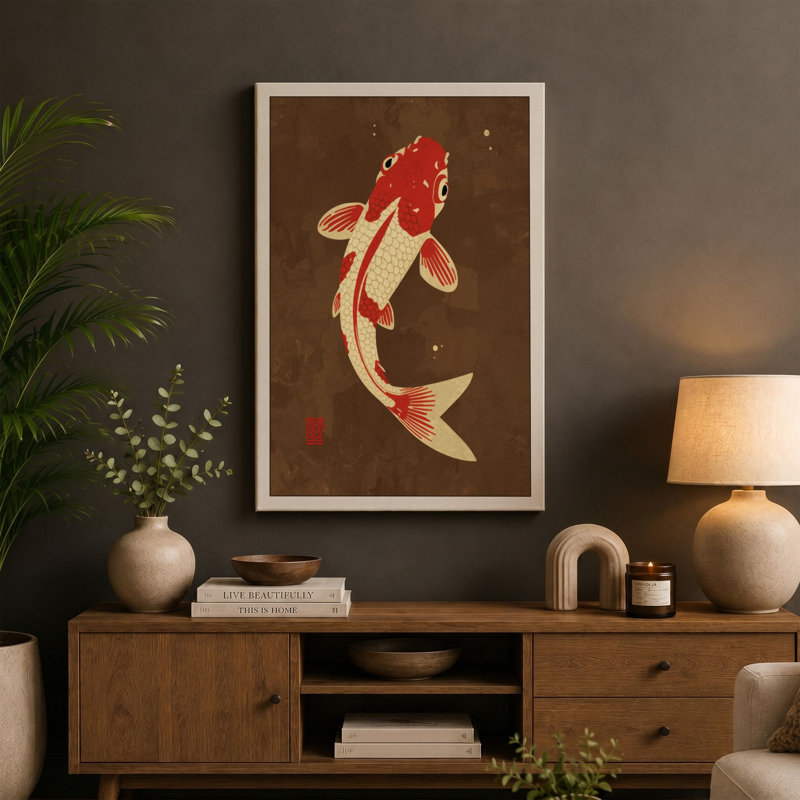 Ascending Koi Japandi - Wrapped Canvas, 30x20 - 76.2 x 50.8 cm, White Border