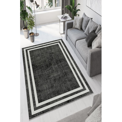 Eco-Friendly Dark Grey Carpet, 5.9 x 9.2 Feet | 100% Polyester, 650 g/m², 0.16 in Pile Height | Antibacterial, Non-Slip PVC Dot Underside | Machine Washable, Perfect for Living Room & Bedroom Décor