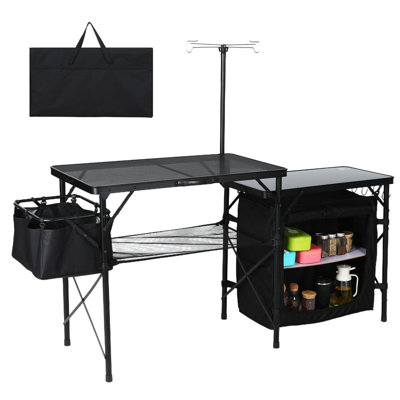 Camping Kitchen Table, Portable Folding Cook Station with Storage Organizer, Light Pole, Side Bag & Hooks for Outdoor, RV, Picnic, Beach by Ebern Designs