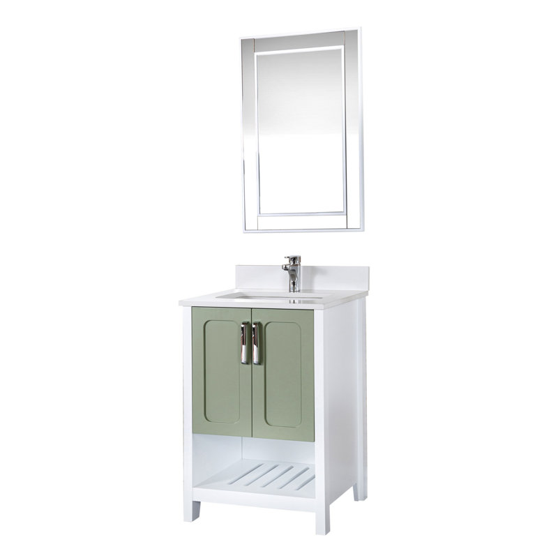 Ensemble de meuble-lavabo simple 23,6 "avec miroir Kyarra, Vert/blanc