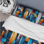Ensemble de housse de couette bleu et rose à motif futuriste à rayures III-433161253