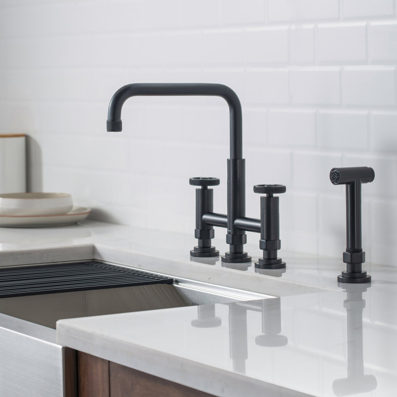 Urbix Bridge Faucet with Side Spray Included, Matte Black