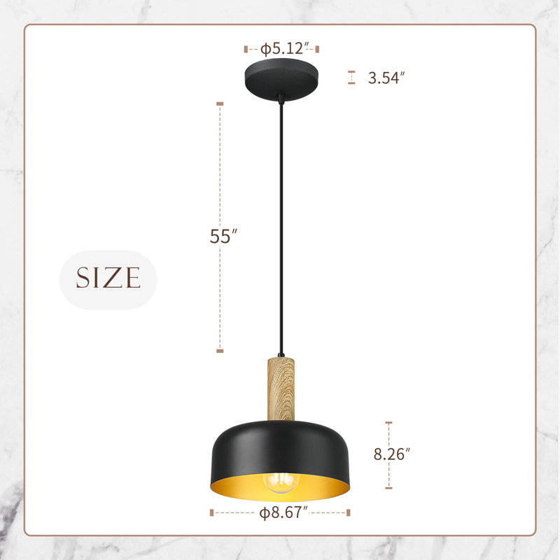 Luminaire suspendu simple à 1 lumière Laytin, Noir mat