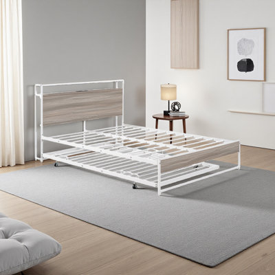 Structure de lit plateforme en métal avec lit gigogne