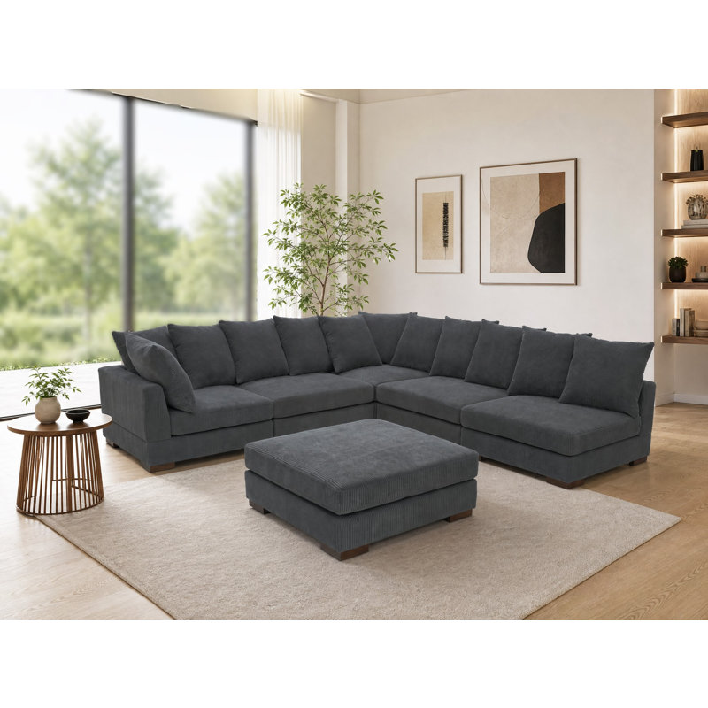 Canapé modulaire rembourré 6 pièces Bonsell, Velours côtelé gris