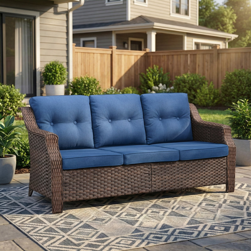 All-Weather Outdoor Handwoven Wicker Modern Sofa With Cushions