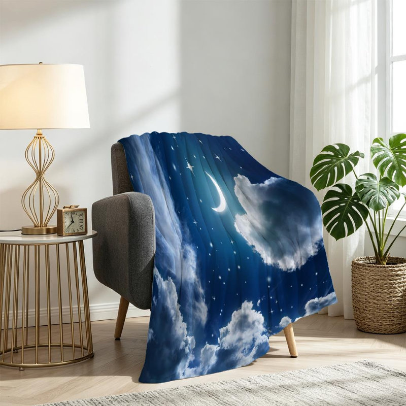 Jeté en molleton transparent ultra doux, ciel nocturne avec étoiles et imprimé recto, Twin 60" x 80"