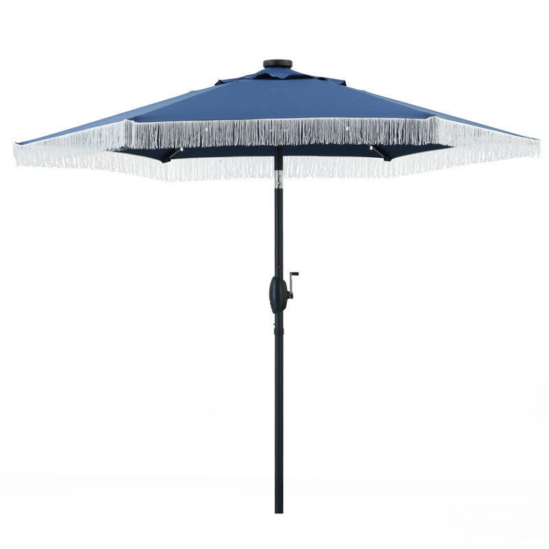 Oshiro 90'' Lighted Market Umbrella with Crank Lift, Blue