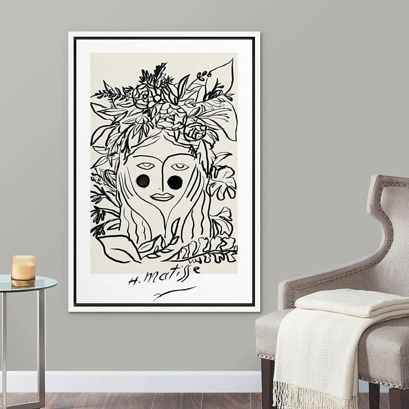 Modern Geometric Black Floral Woman Framed Canvas Print, 16" x 24"