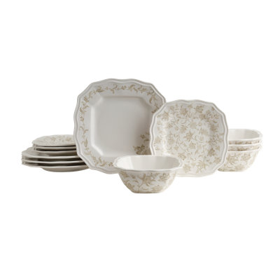 Ensemble de vaisselle en porcelaine taupe 222 Fifth Batik Toile - Service pour 4, ensemble d'assiettes et de bols