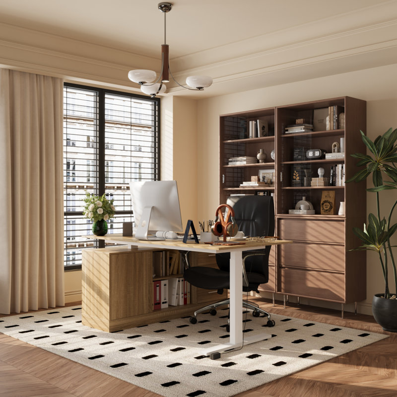 Marcale Multifunctional Adjustable Corner Desk, Beige/White Beige