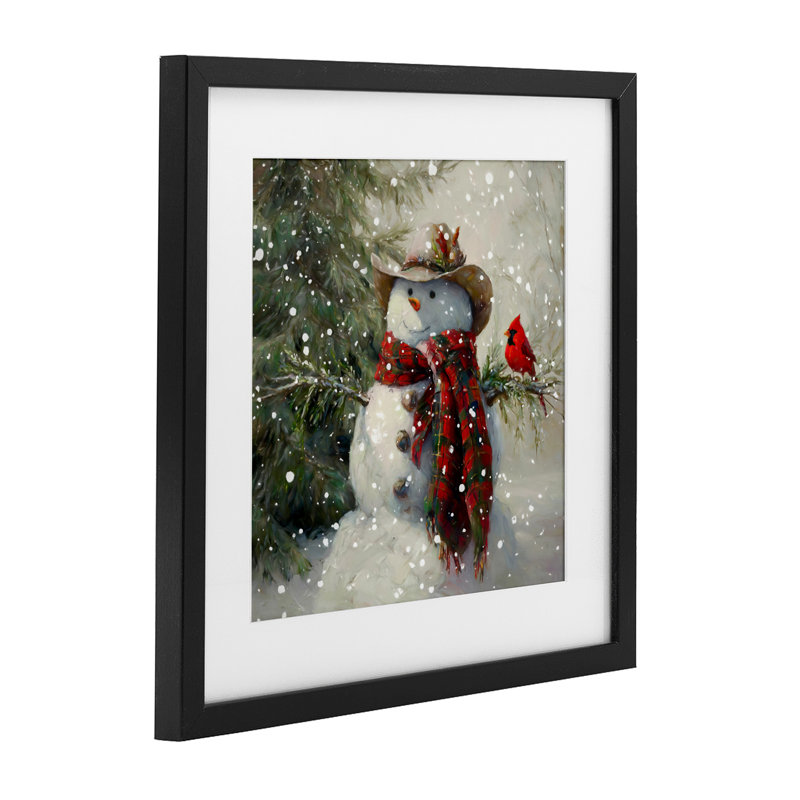 Cowboy Snowman & Cardinal, reproduction encadrée sous verre, conception de Tina LeCour, H 13 po x l 13 po, Cadre noir minuit
