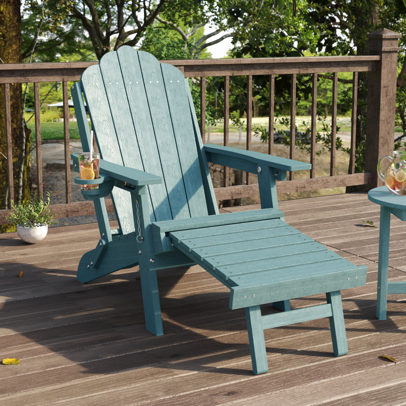 Chaise Adirondack pliante en PEHD avec repose-pieds rétractable, chaise de patio réglable toutes saisons à 3 positions pour terrasse