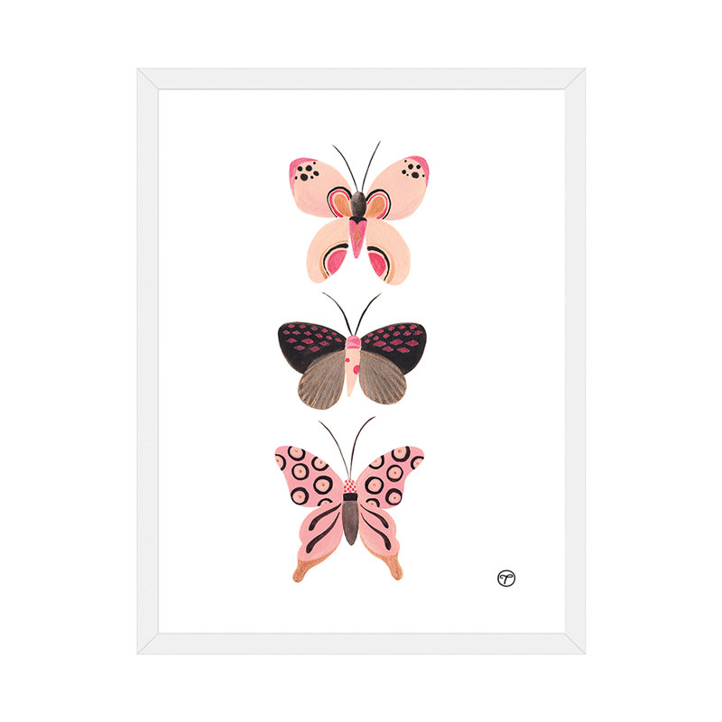 «Butterfly Trio», art encadré, H 32 po x l 24 po x P 1 po, Papier avec cadre blanc