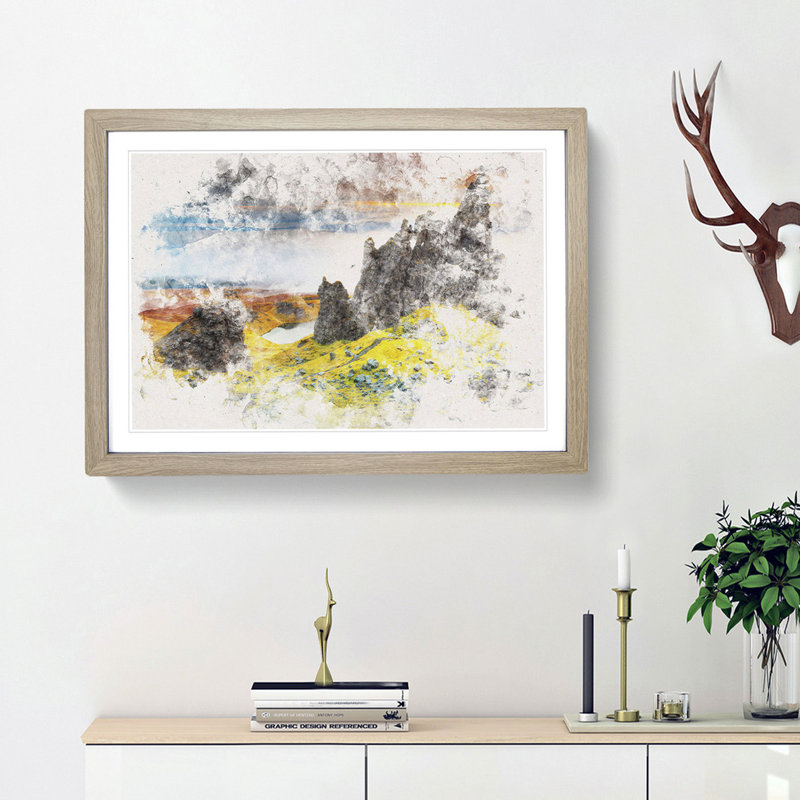 View From The Old Man Of Storr In The Isle Of Skye Watercolour - Framed Print, 45cm H x 63cm W x 2cm D, Oak
