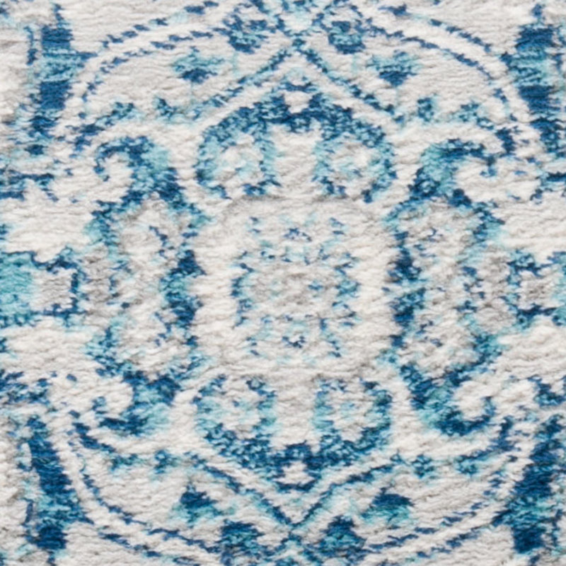 Transitional Light Gray and Blue Synthetic Runner Rug