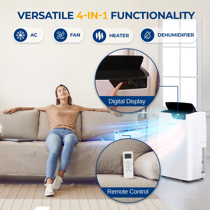 Single Duct Portable Air Conditioner And Heater - 14000 BTU Cooling Capacity (ASHRAE) Compact Home A/C Cooling And Heating Unit With Smart Wi-Fi Control, Built-In Dehumidifier & Fan Modes, Includes Window Mount Kit (White)